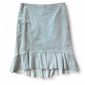 90s Ann Taylor LOFT Baby Blue Leather Skirt – minimalist ruffle hem S